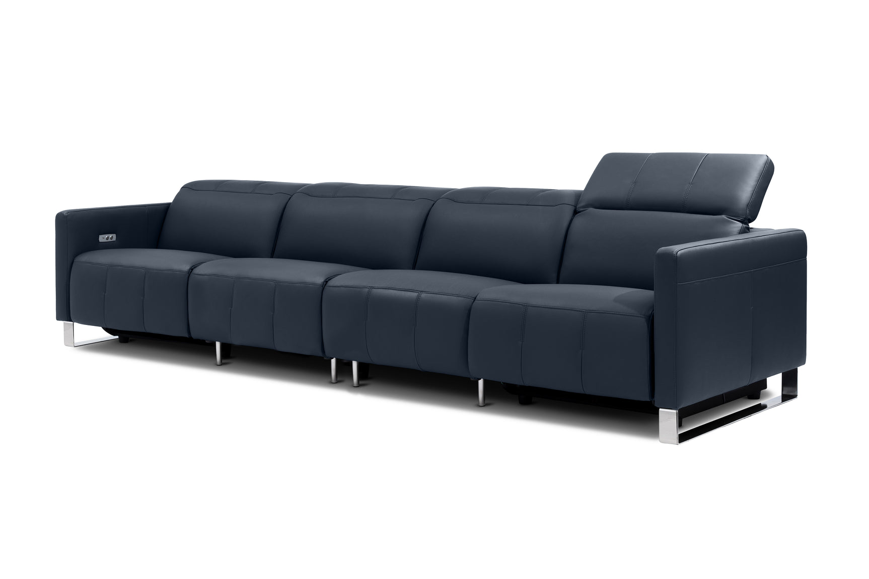 Valencia Isla Modern Top Grain Leather Reclining Sofa, Four Seats, Blue