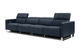 Valencia Isla Modern Top Grain Leather Reclining Sofa, Four Seats, Blue