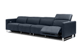 Valencia Isla Modern Top Grain Leather Reclining Sofa, Four Seats, Blue