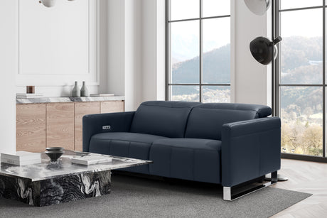Valencia Isla Modern Top Grain Leather Reclining Sofa, Loveseat, Blue