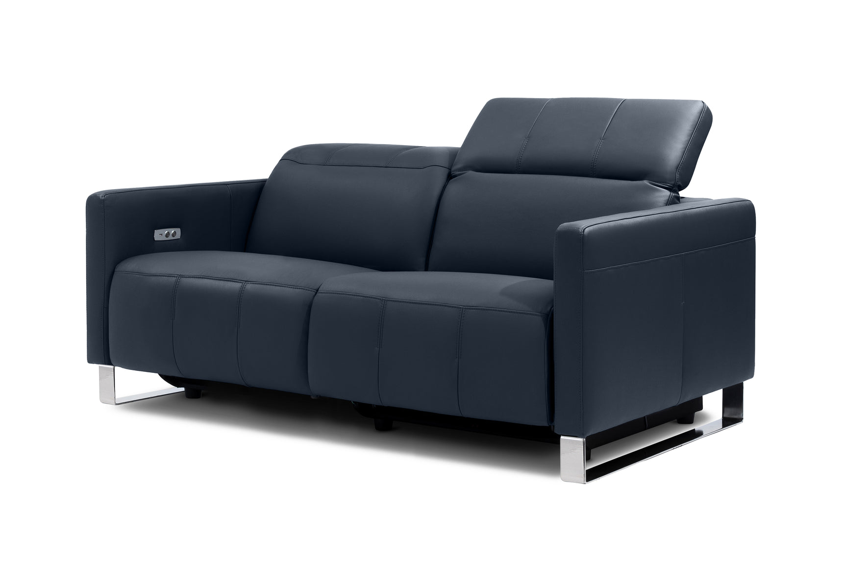 Valencia Isla Modern Top Grain Leather Reclining Sofa, Loveseat, Blue