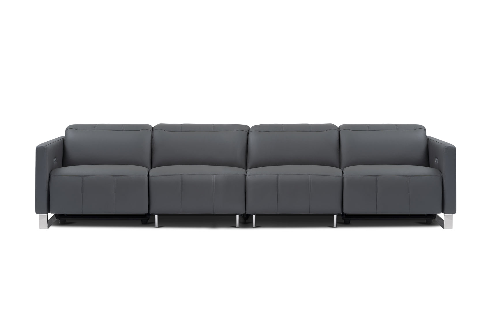 Valencia Isla Modern Top Grain Leather Reclining Sofa, Four Seats, Grey
