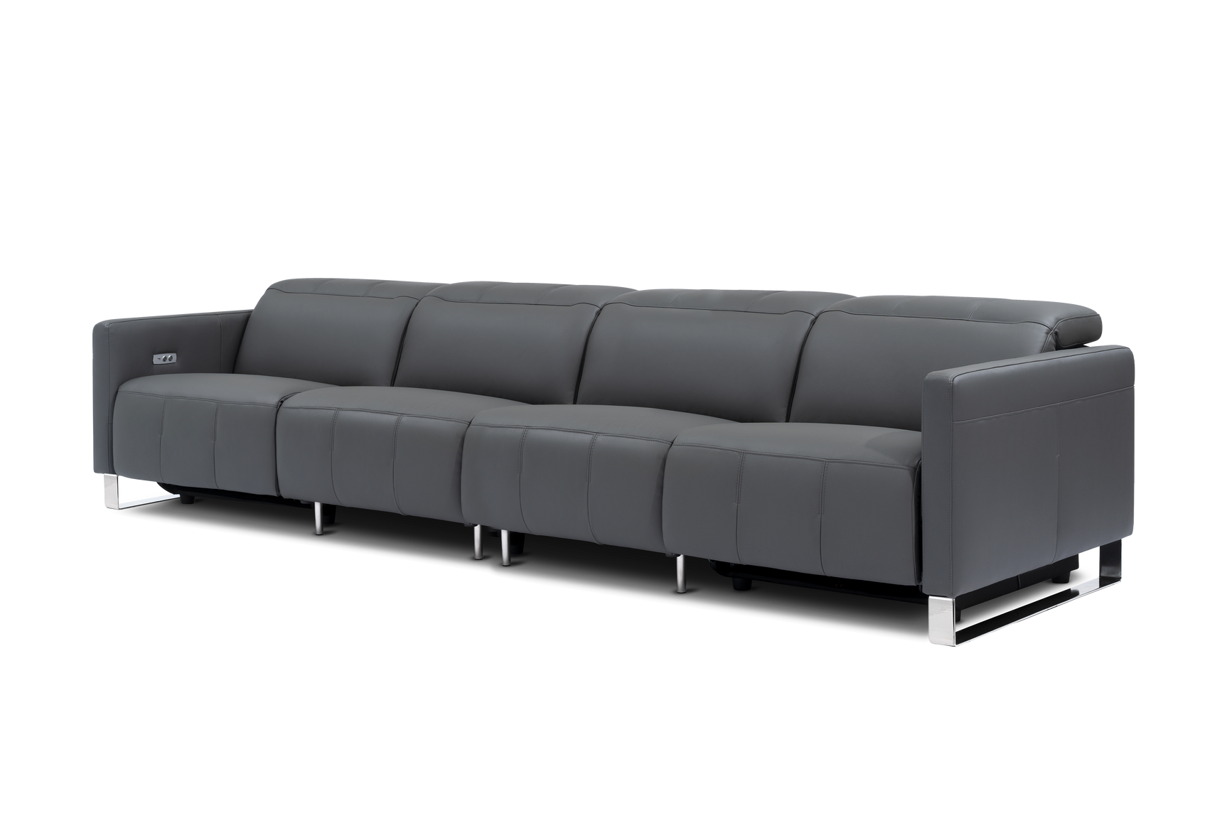 Valencia Isla Modern Top Grain Leather Reclining Sofa, Four Seats, Grey