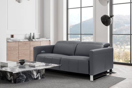 Valencia Isla Modern Top Grain Leather Reclining Sofa, Loveseat, Grey