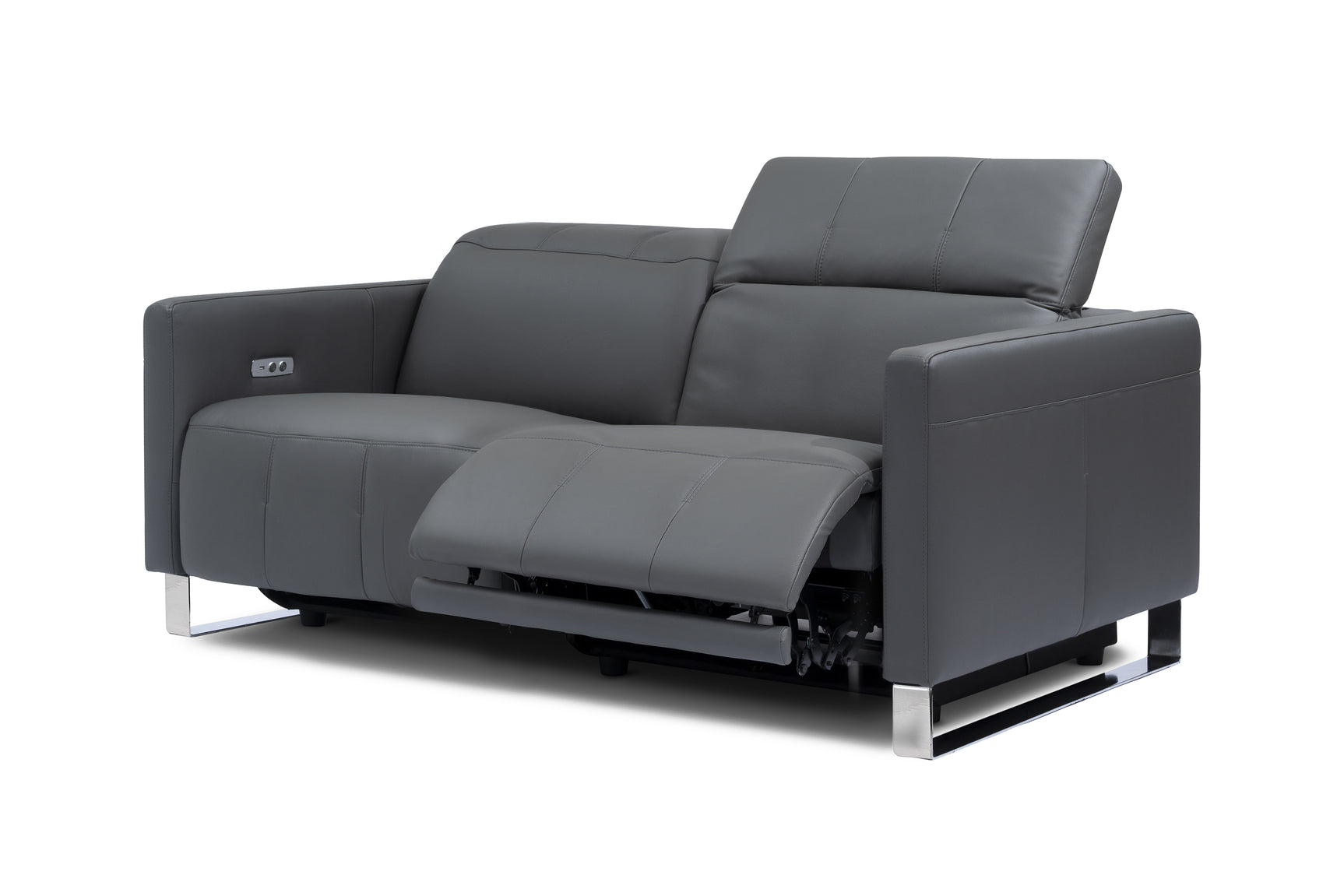 Valencia Isla Modern Top Grain Leather Reclining Sofa, Loveseat, Grey