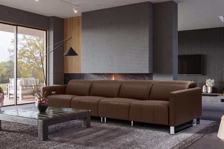 Valencia Isla Modern Top Grain Leather Reclining Sofa, Four Seats, Chocolate