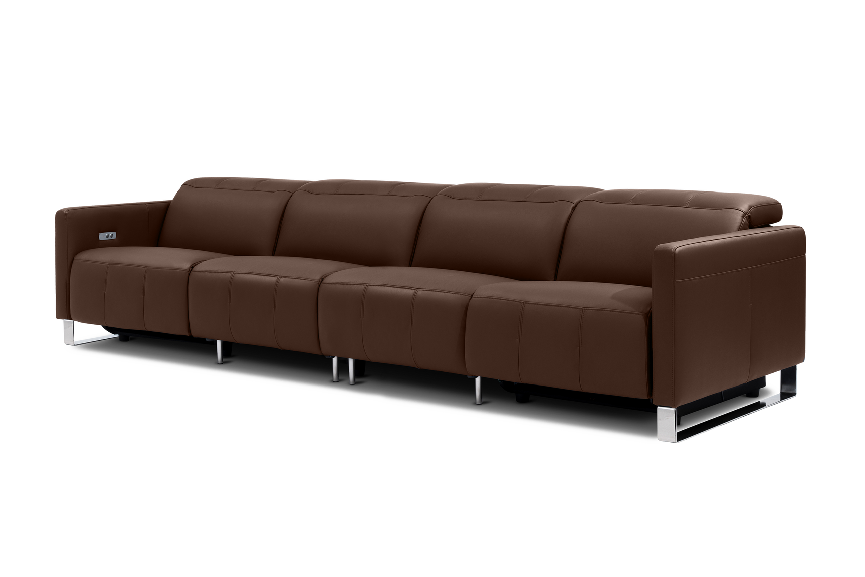 Valencia Isla Modern Top Grain Leather Reclining Sofa, Four Seats, Chocolate