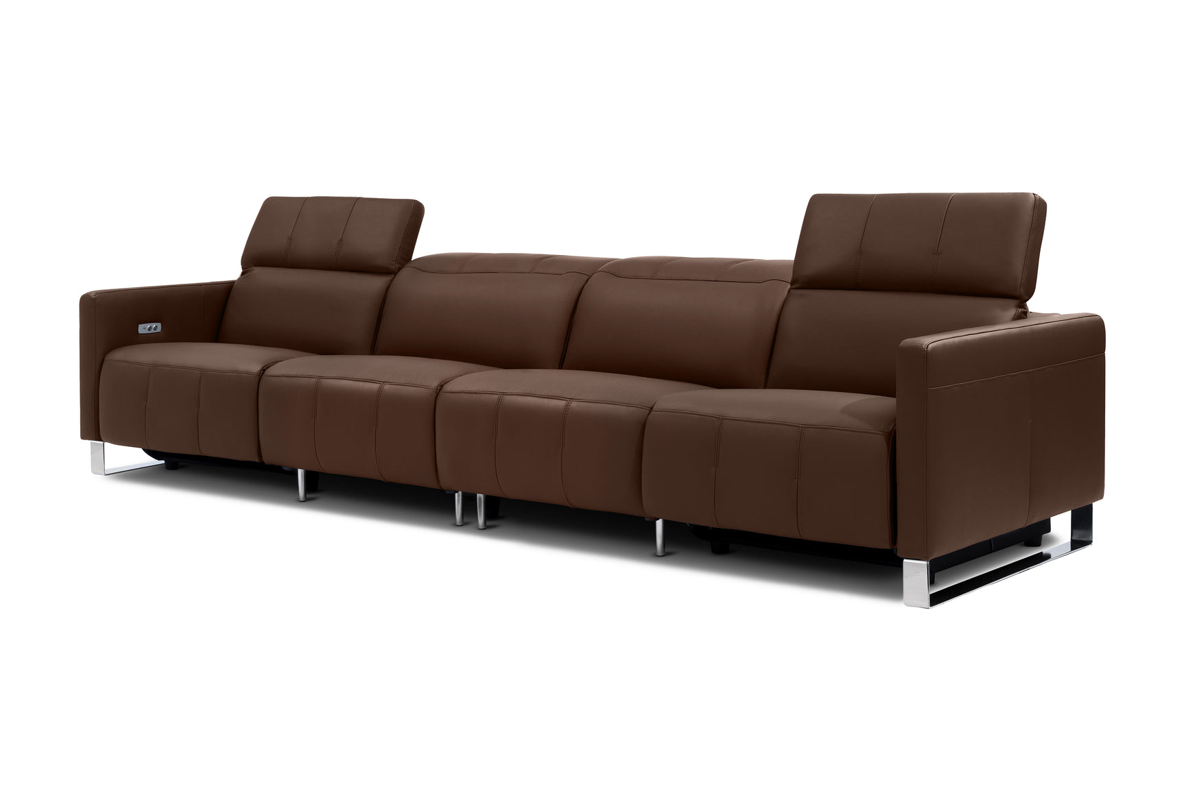 Valencia Isla Modern Top Grain Leather Reclining Sofa, Four Seats, Chocolate