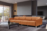 Valencia Isla Modern Top Grain Leather Reclining Sofa, Four Seats, Cognac