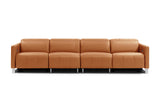 Valencia Isla Modern Top Grain Leather Reclining Sofa, Four Seats, Cognac