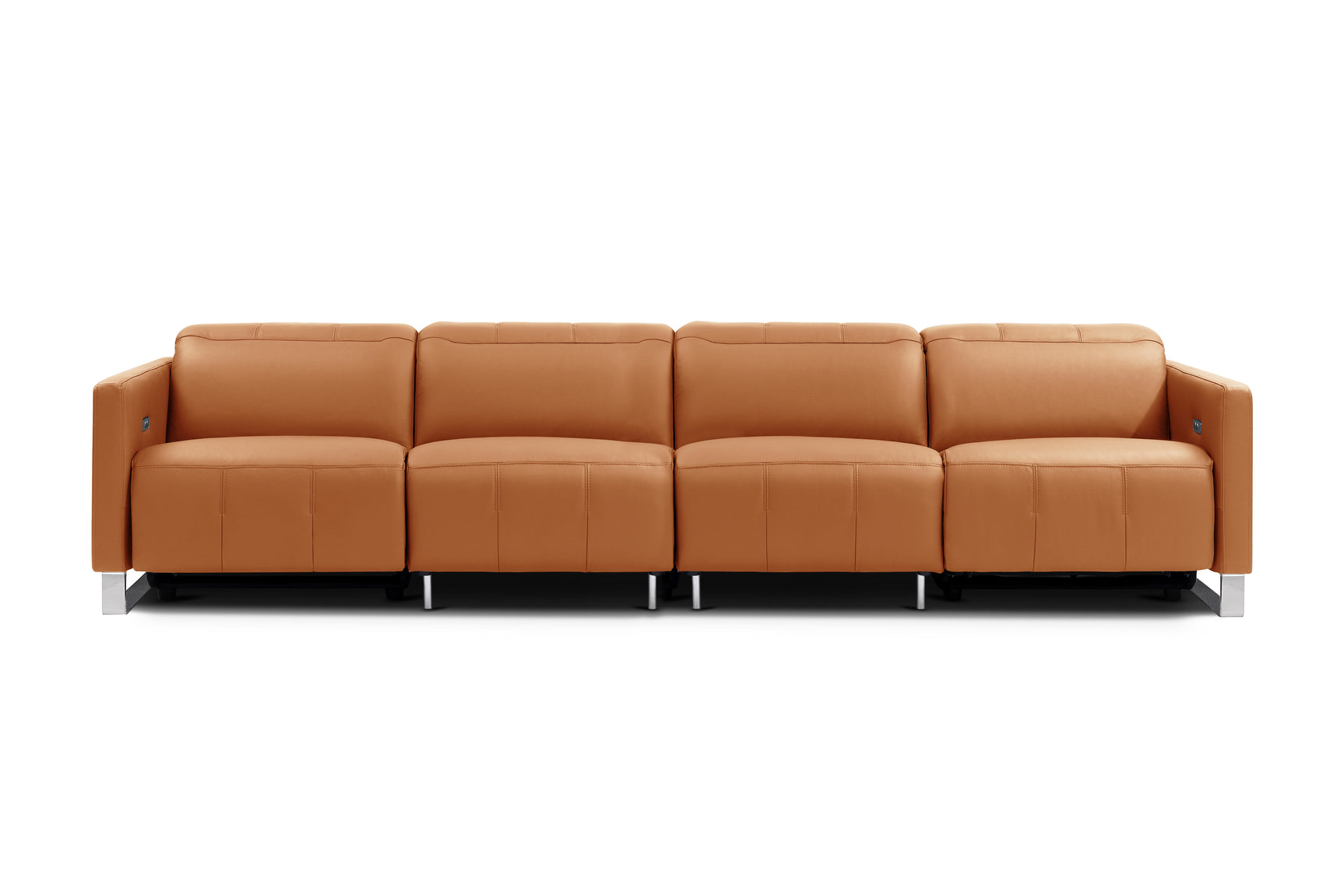 Valencia Isla Modern Top Grain Leather Reclining Sofa, Four Seats, Cognac