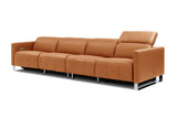Valencia Isla Modern Top Grain Leather Reclining Sofa, Four Seats, Cognac