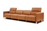 Valencia Isla Modern Top Grain Leather Reclining Sofa, Four Seats, Cognac