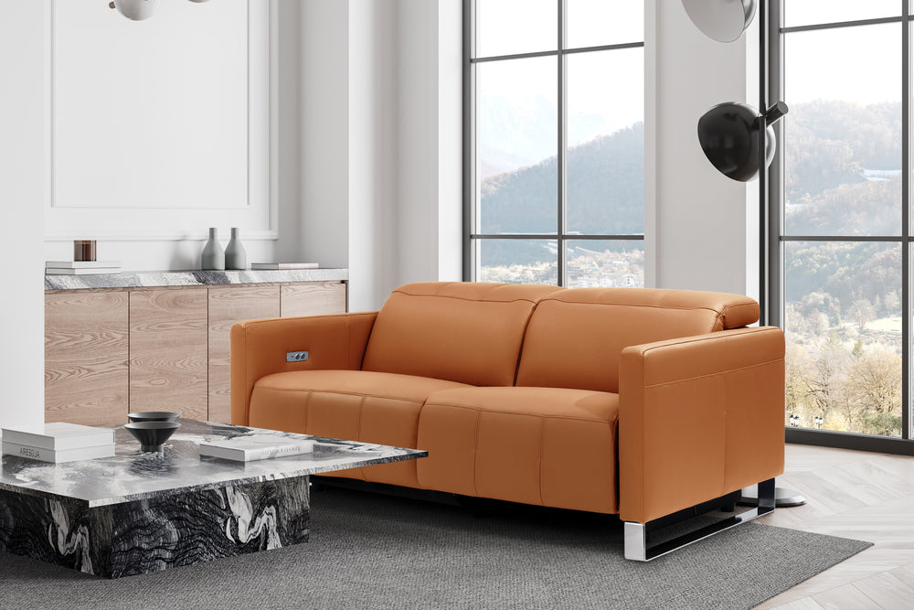 Valencia Isla Modern Top Grain Leather Reclining Sofa, Loveseat, Cognac