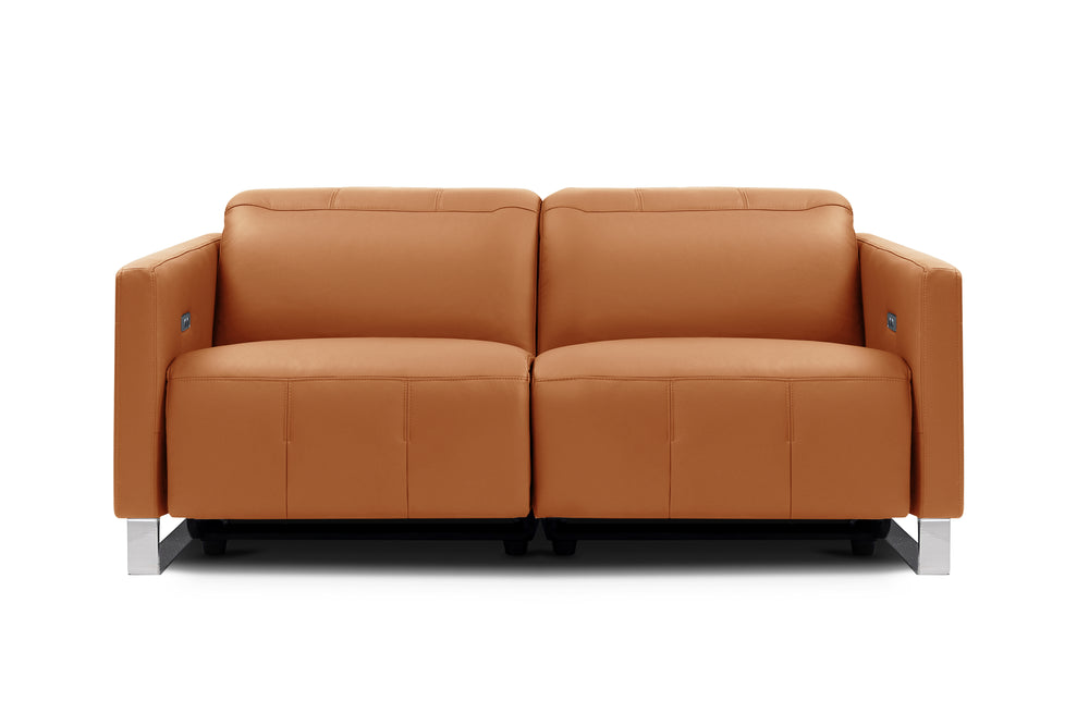 Valencia Isla Modern Top Grain Leather Reclining Sofa, Loveseat, Cognac