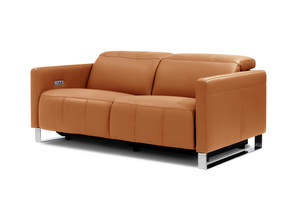Valencia Isla Modern Top Grain Leather Reclining Sofa, Loveseat, Cognac