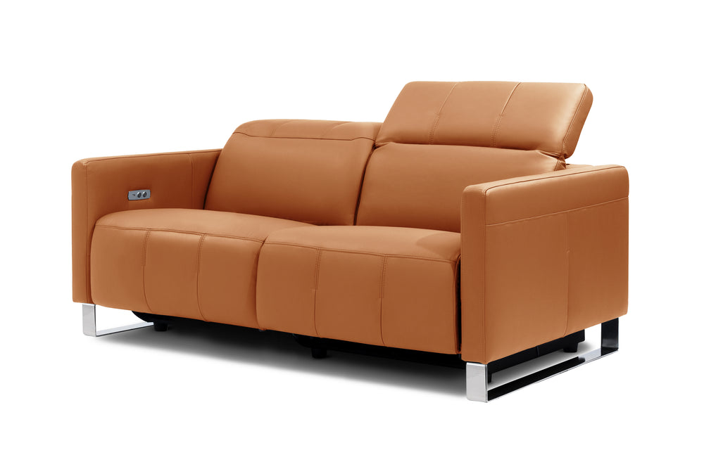 Valencia Isla Modern Top Grain Leather Reclining Sofa, Loveseat, Cognac