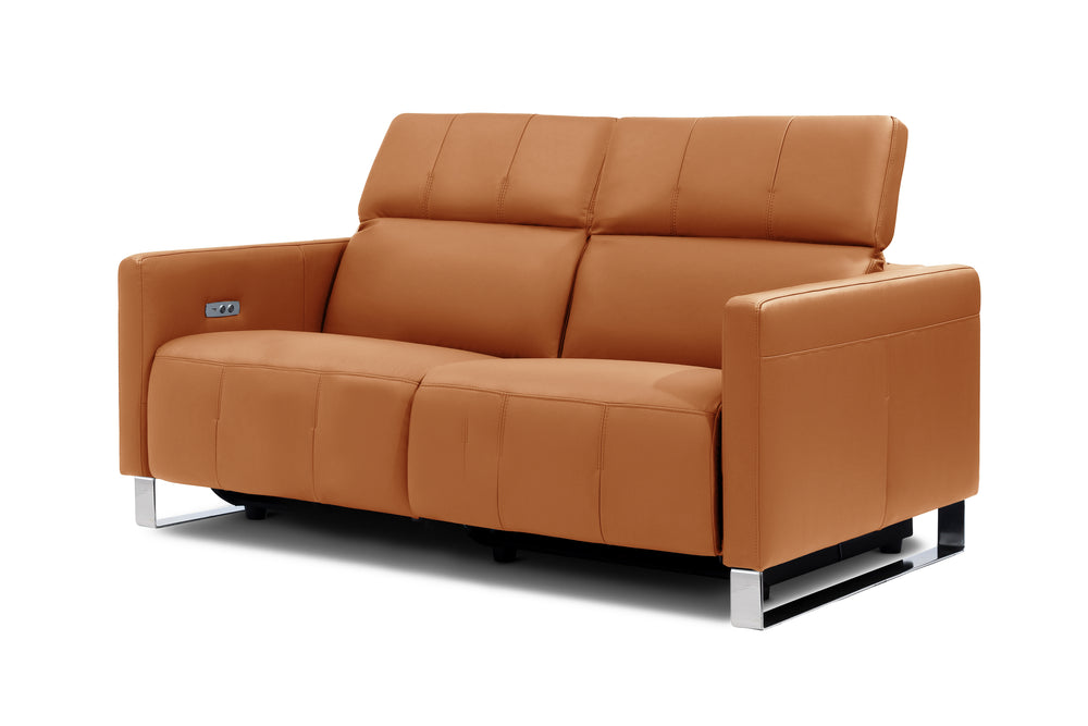 Valencia Isla Modern Top Grain Leather Reclining Sofa, Loveseat, Cognac