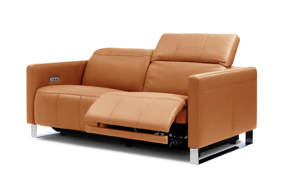 Valencia Isla Modern Top Grain Leather Reclining Sofa, Loveseat, Cognac