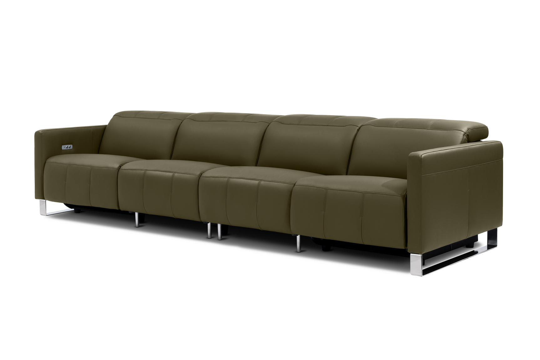 Valencia Isla Modern Top Grain Leather Reclining Sofa, Four Seats, Dark Green