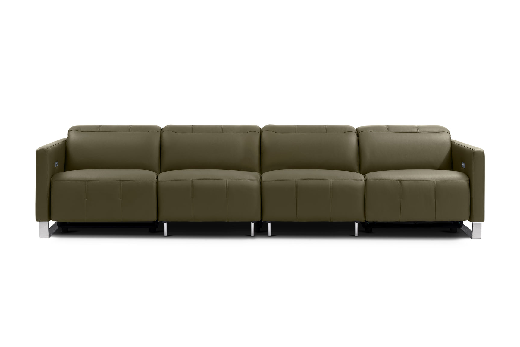 Valencia Isla Modern Top Grain Leather Reclining Sofa, Four Seats, Dark Green