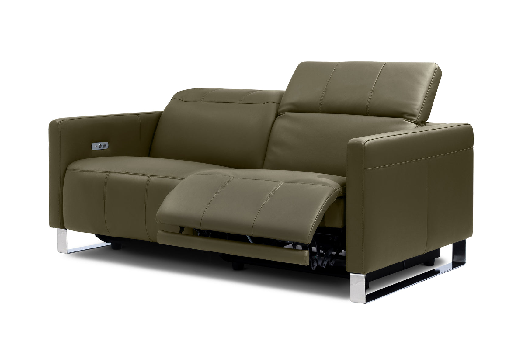 Valencia Isla Modern Top Grain Leather Reclining Sofa, Loveseat, Dark Green