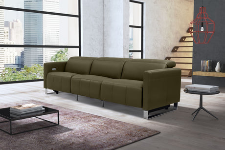 Valencia Isla Modern Top Grain Leather Reclining Sofa, Three Seats, Dark Green