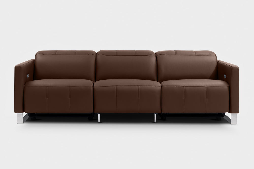 Valencia Isla Modern Top Grain Leather Reclining Sofa, Three Seats, Chocolate