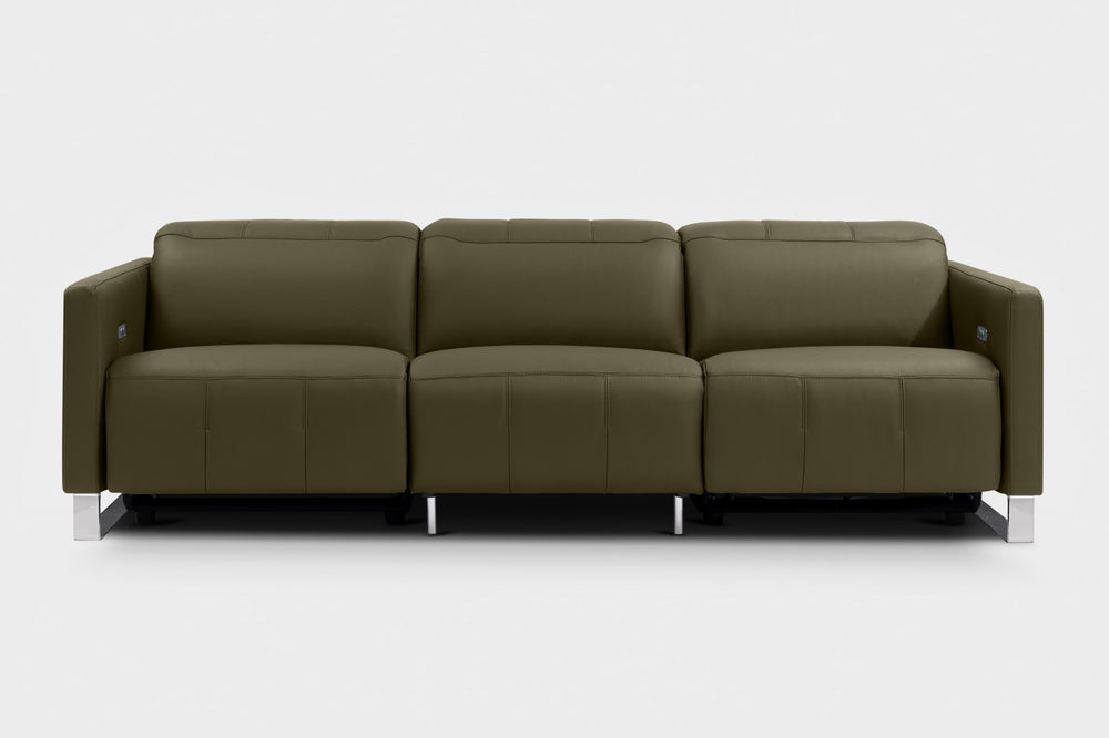 Valencia Isla Modern Top Grain Leather Reclining Sofa, Three Seats, Dark Green