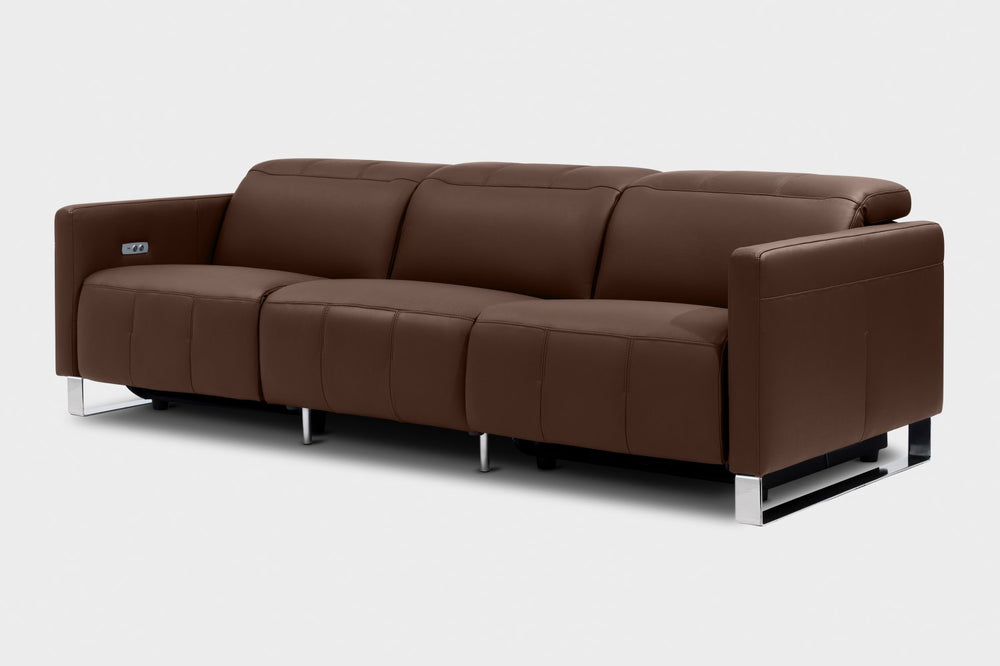 Valencia Isla Modern Top Grain Leather Reclining Sofa, Three Seats, Chocolate