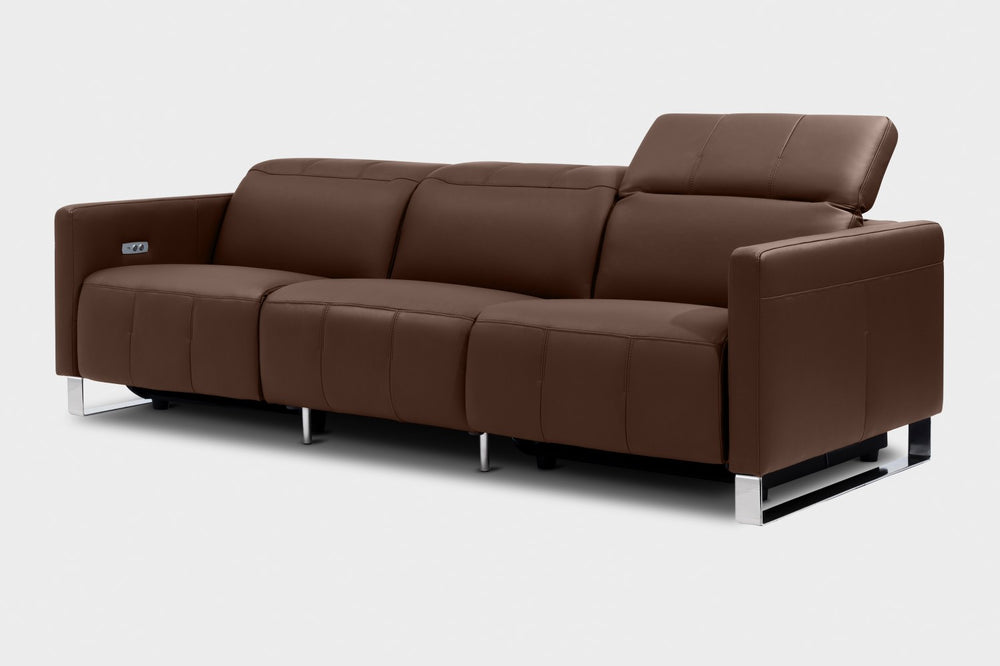 Valencia Isla Modern Top Grain Leather Reclining Sofa, Three Seats, Chocolate