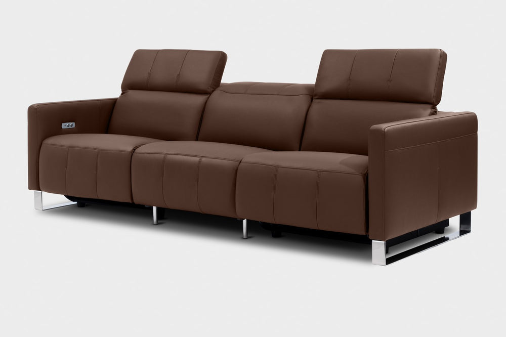 Valencia Isla Modern Top Grain Leather Reclining Sofa, Three Seats, Chocolate