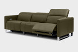Valencia Isla Modern Top Grain Leather Reclining Sofa, Three Seats, Dark Green