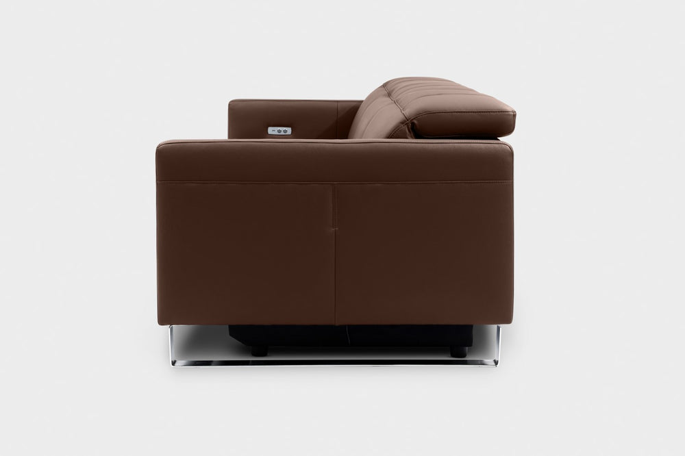 Valencia Isla Modern Top Grain Leather Reclining Sofa, Three Seats, Chocolate