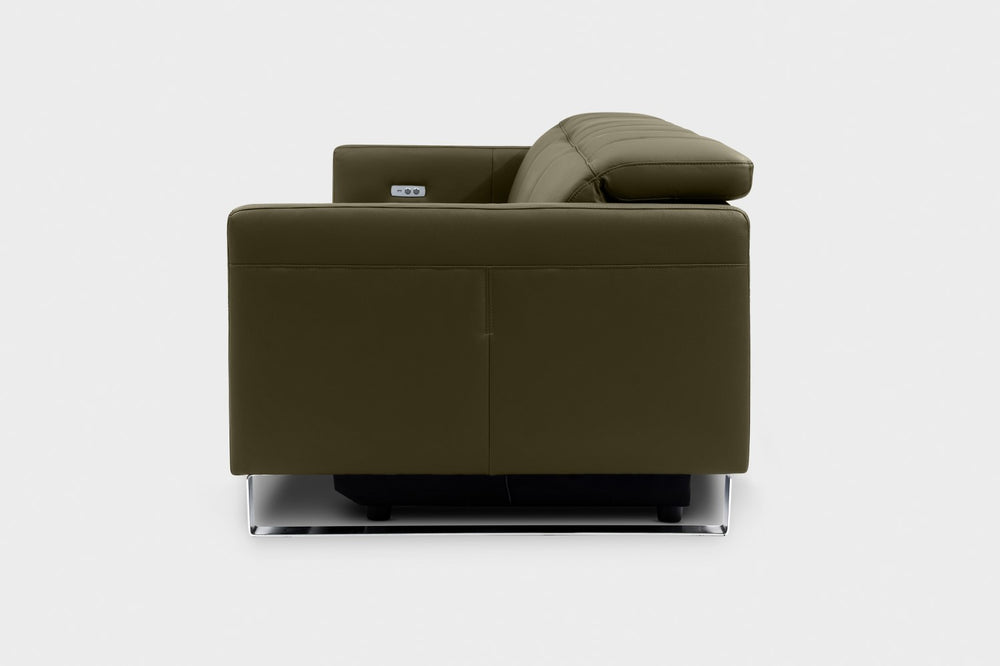 Valencia Isla Modern Top Grain Leather Reclining Sofa, Three Seats, Dark Green