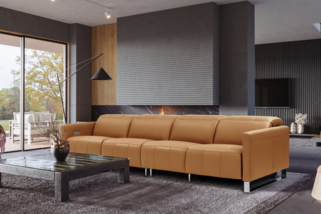 Valencia Isla Modern Top Grain Leather Reclining Sofa, Four Seats, Tan