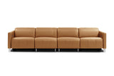 Valencia Isla Modern Top Grain Leather Reclining Sofa, Four Seats, Tan
