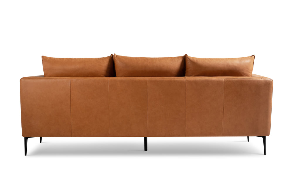 Valencia Jasper Leather Contemporary Three Seats Sofa, Cognac Color