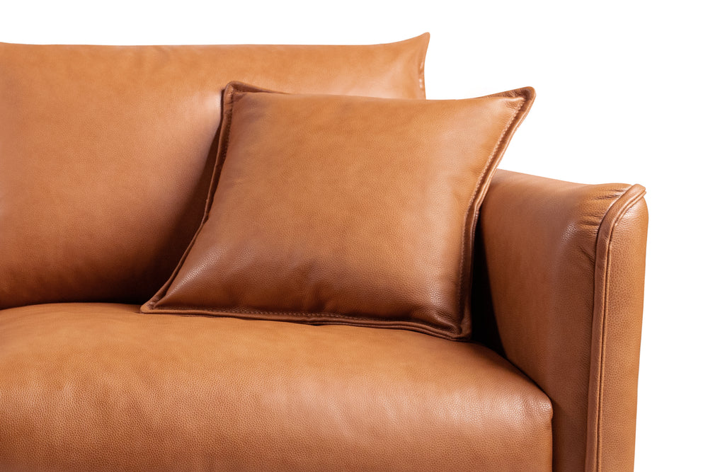 Valencia Jasper Leather Contemporary Three Seats Sofa, Cognac Color