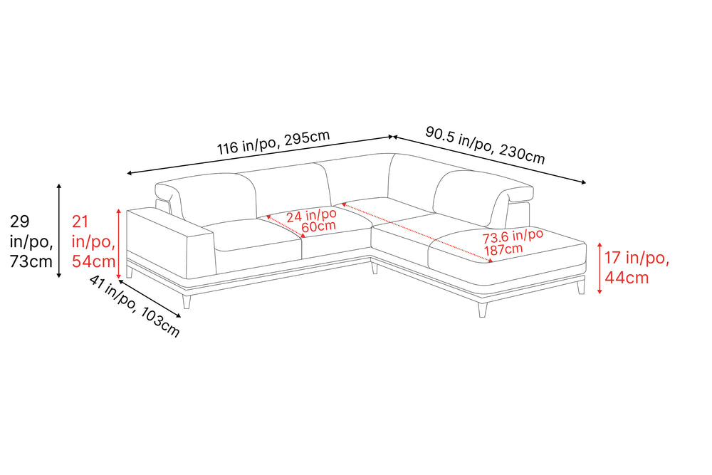 Valencia Valletta Top Grain Leather L-Shape with Right Chaise Sofa, Grey