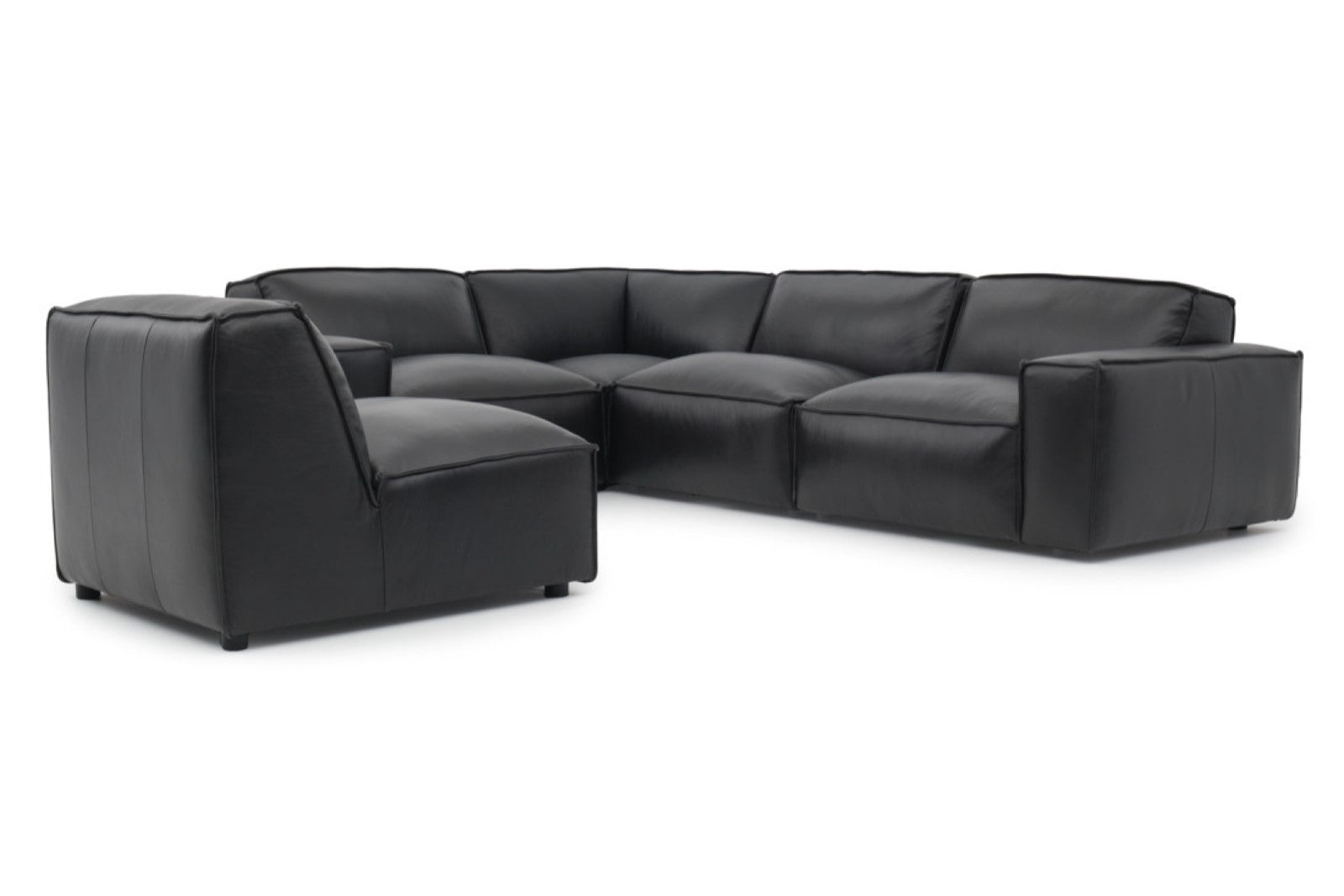 Black leather store sofa l shape