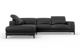 Valencia Valletta Top Grain Leather L-Shape with Left Chaise Sofa, Black