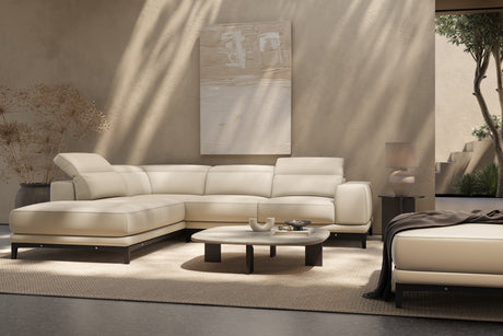 Valencia Valletta Top Grain Leather L-Shape with Left Chaise Sofa, Rose Beige