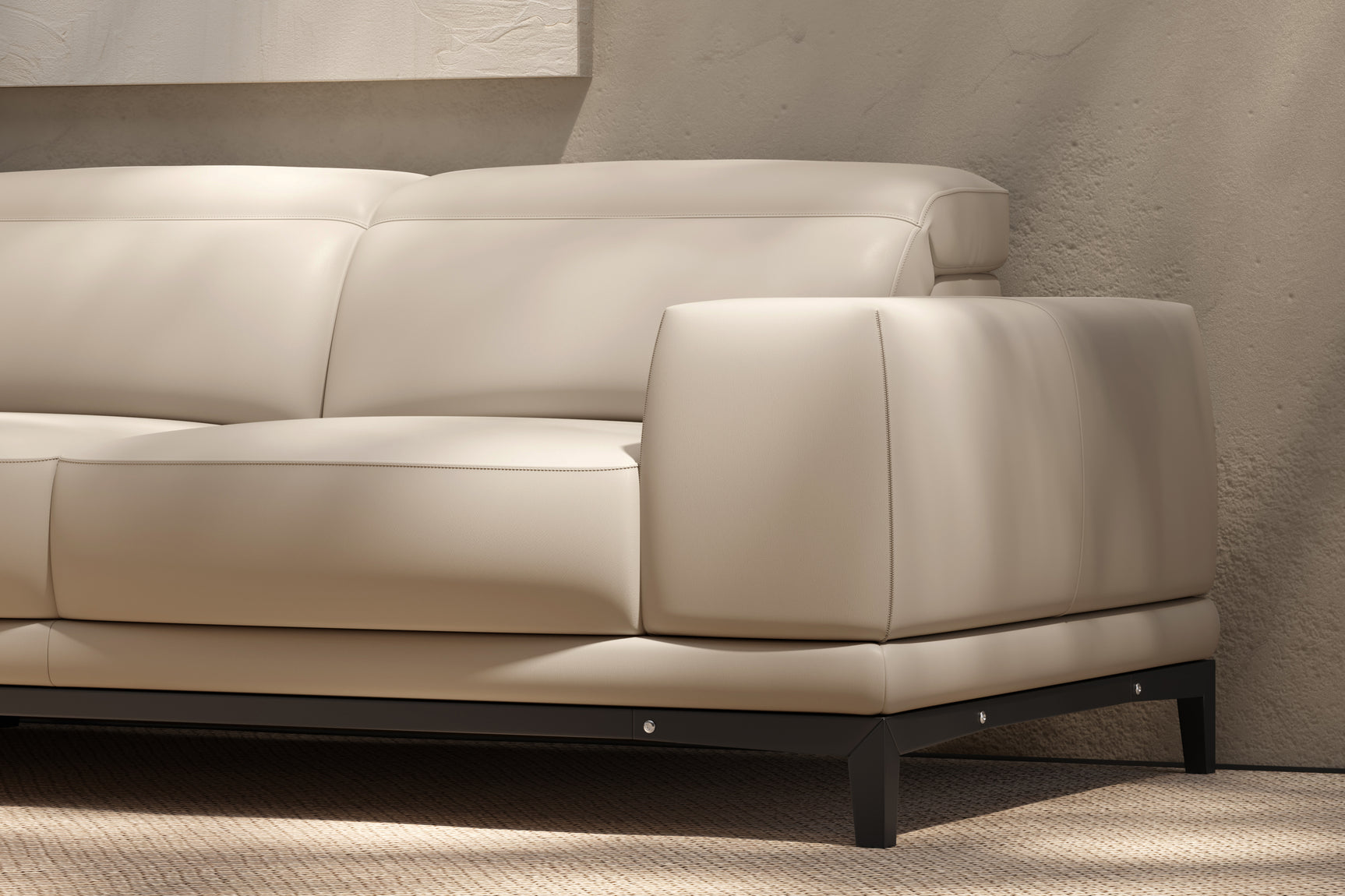 Valencia Valletta Top Grain Leather L-Shape with Left Chaise Sofa, Rose Beige