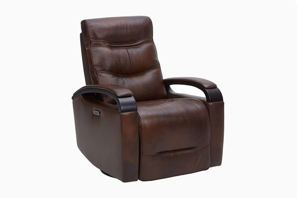 Valencia Laisha Top Grain Leather Power Swivel Glider Recliner Chair, Dark Brown