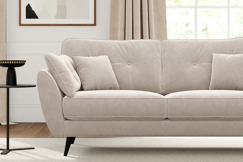 Valencia Maeve Velvet Fabric 4 Seater Sofa, Cream