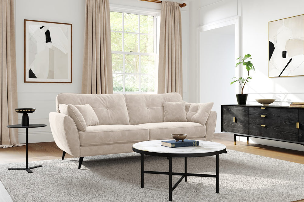 Valencia Maeve Velvet Fabric 4 Seater Sofa, Cream