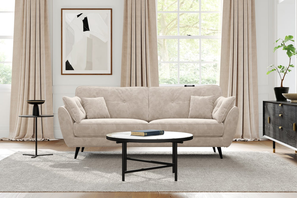 Valencia Maeve Velvet Fabric 4 Seater Sofa, Cream