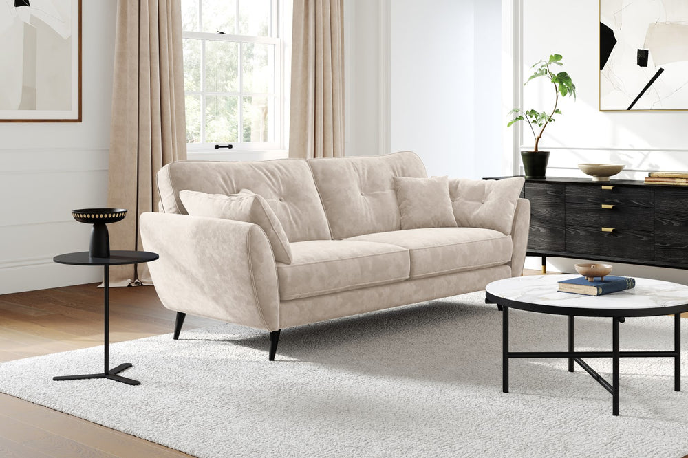 Valencia Maeve Velvet Fabric 4 Seater Sofa, Cream