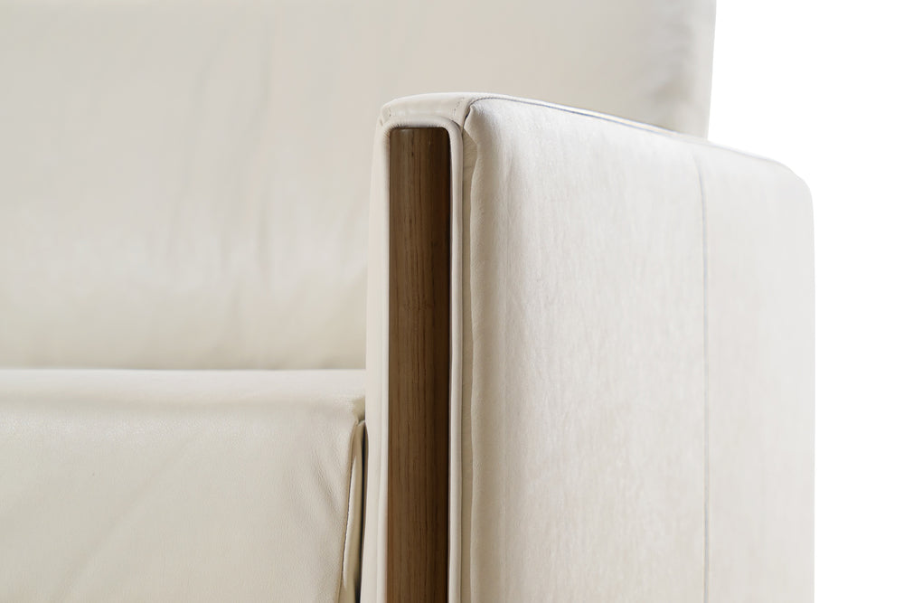 Matera Leather Three Seats Sofa with Wooden Legs, Beige